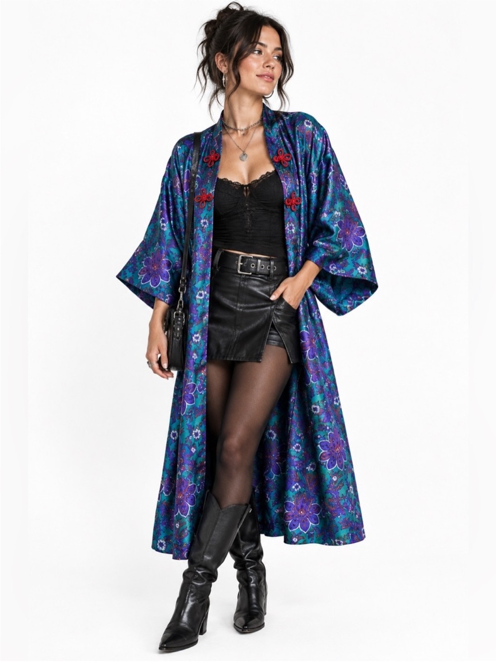 Victoria’s Secret Vintage Satin Floral Robe Kimono Topper Witchy Y2K Womens